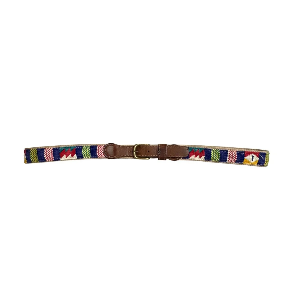 A Tail We Could Wag Belt Size 42 Leather Canvas Handwoven Guatemalan Preppy Boho